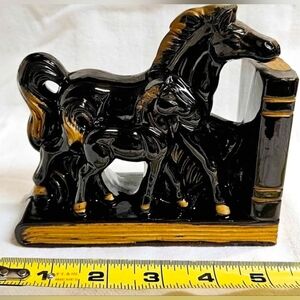 Vintage Black Ceramic Mare Colt Horse Bookend Only One see details